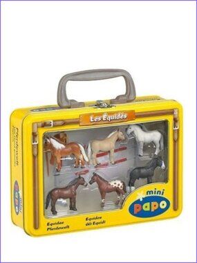Papo Mini Horses Hand painted figurines in  Tin Case New Sealed Age 3+